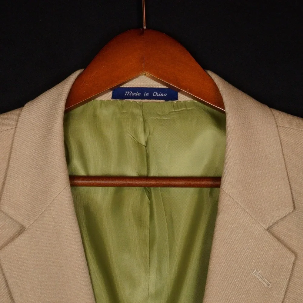Alan Flusser Sport Coat Mens 48L Tan Solid Polyester Viscose